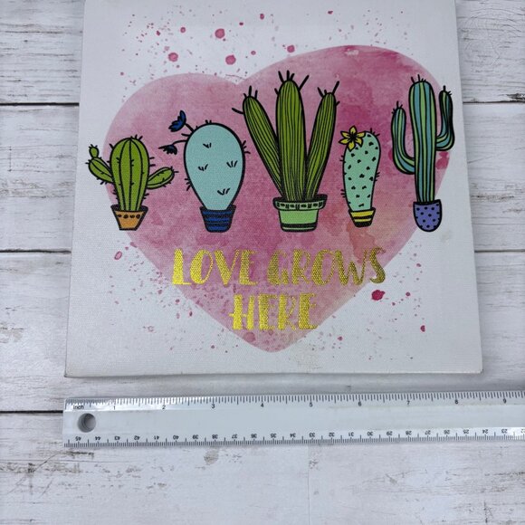Love Grows Here Canvas Wall Art With Cactus Design - Picture 3 of 3